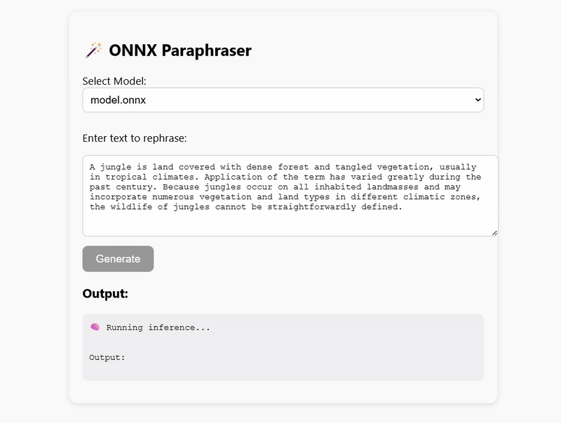 Web browser showing memory usage when running onnx model using WASM